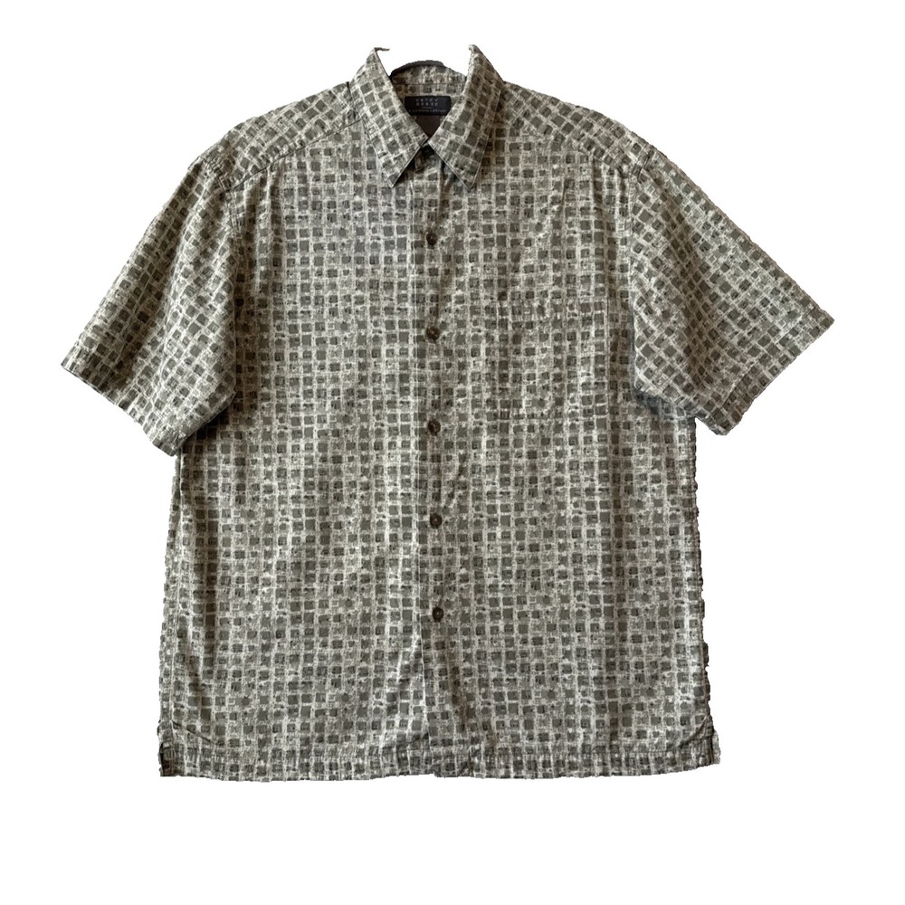 Vtg Crazy Horse Short Sleeve Button Up Shirt Rayon Green M Claiborne Retro Y2K